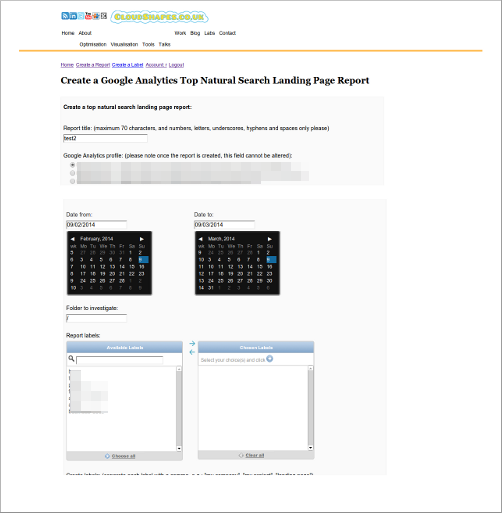 Initial report creation form